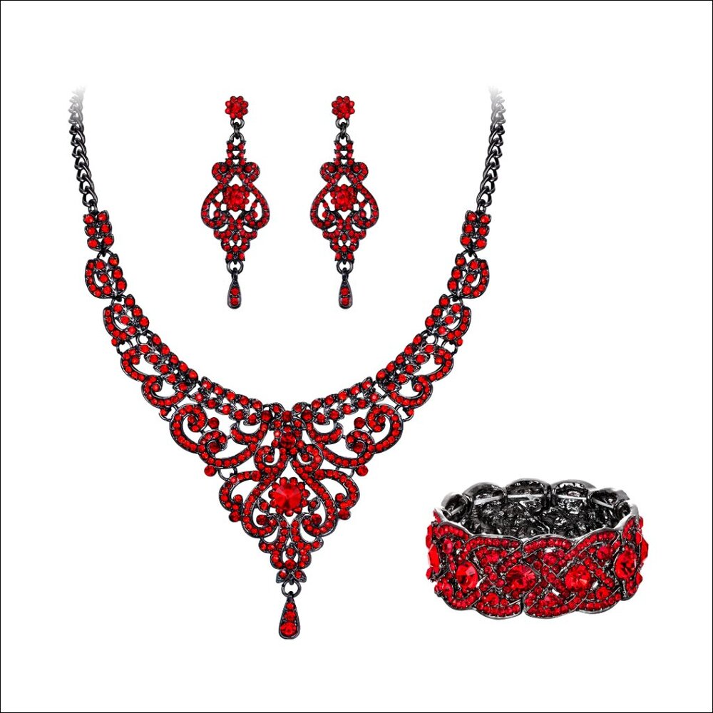 Crystal Bridal Jewelry Set Necklace Earrings Bracelet Art Deco Style - Picture 1 of 7